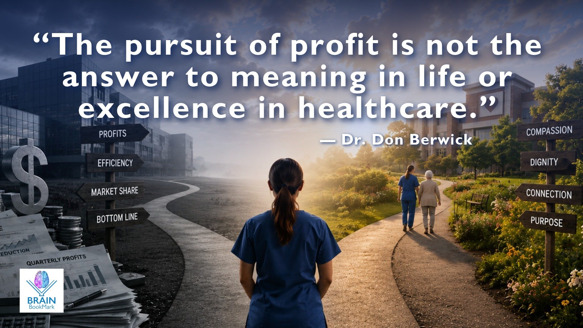 "The pursuit of profit is not the answer to meaning in life or excellence in healthcare." by Dr. Don Berwick